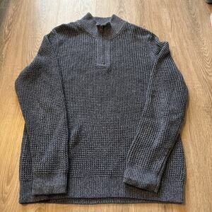 L.L.Bean Men's L REG Organic Cotton Waffle Knit 1/4 Zip Sweater Vintage Indigo